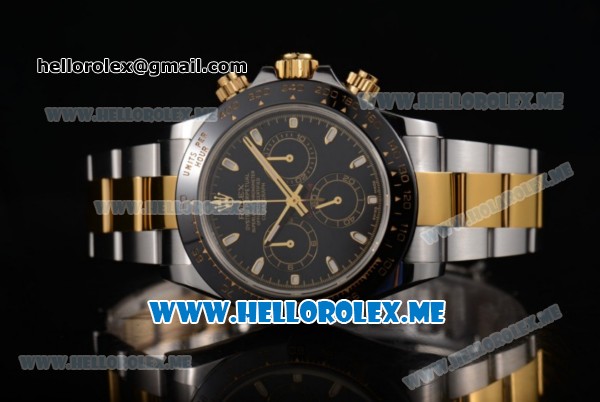 Rolex Daytona Clone Rolex 4130 Automatic Steel Case with Black Dial Two Tone Bracelet Stick Markers (EF)-1:1 Original - Click Image to Close