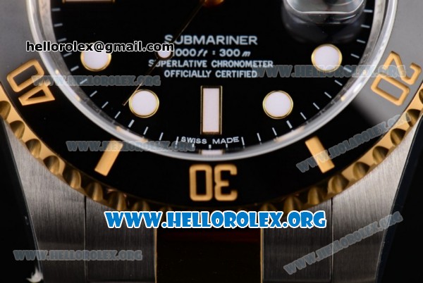 Rolex Submariner Clone Rolex 3135 Automatic Two Tone Case/Bracelet with Black Dial and Dot Markers - 1:1 Original - Click Image to Close