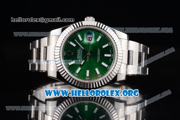 Rolex Datejust II Clone Rolex 3135 Automatic Stainless Steel Case/Bracelet with Green Dial and Stick Markers - Click Image to Close