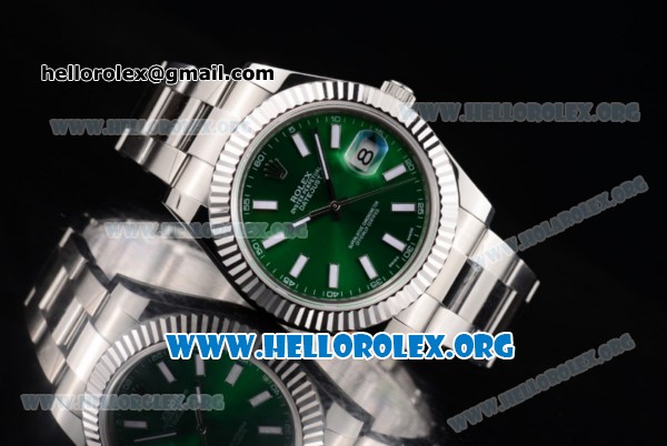 Rolex Datejust II Clone Rolex 3135 Automatic Stainless Steel Case/Bracelet with Green Dial and Stick Markers - Click Image to Close