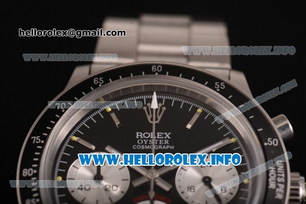 Rolex Daytona Vintage Chrono Miyota OS20 Quartz Steel Case/Bracelet with Stick Markers and Black Dial - Click Image to Close