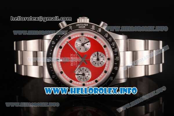 Rolex Daytona Vintage Chrono Miyota OS20 Quartz Steel Case/Bracelet with Point Markers and Red Dial - White Inner Bezel - Click Image to Close