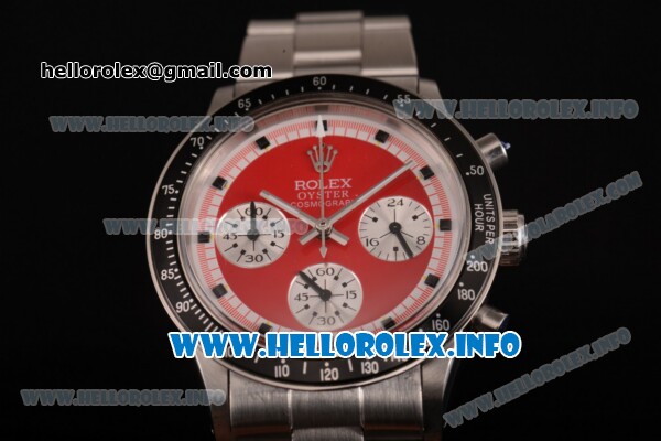 Rolex Daytona Vintage Chrono Miyota OS20 Quartz Steel Case/Bracelet with Point Markers and Red Dial - White Inner Bezel - Click Image to Close