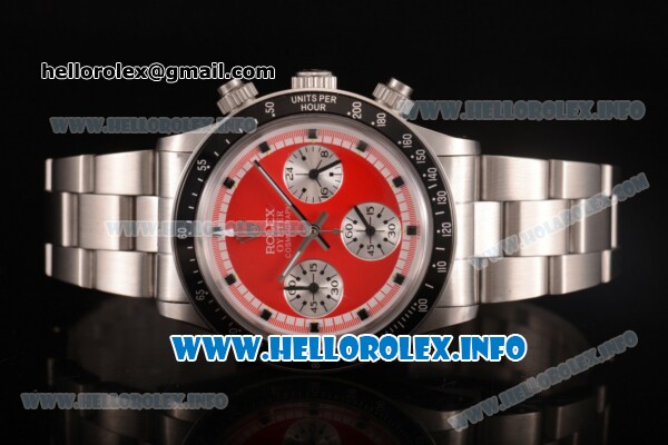 Rolex Daytona Vintage Chrono Miyota OS20 Quartz Steel Case/Bracelet with Red Dial and Point Markers - White Inner Bezel - Click Image to Close