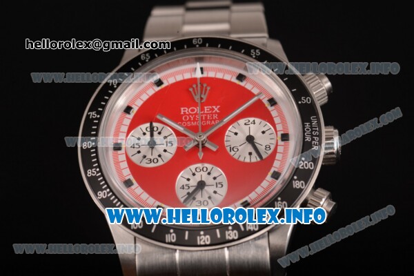 Rolex Daytona Vintage Chrono Miyota OS20 Quartz Steel Case/Bracelet with Red Dial and Point Markers - White Inner Bezel - Click Image to Close