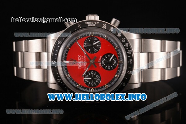 Rolex Daytona Vintage Chrono Miyota OS20 Quartz Steel Case/Bracelet with Silver Markers and Red Dial - Black Inner Bezel - Click Image to Close