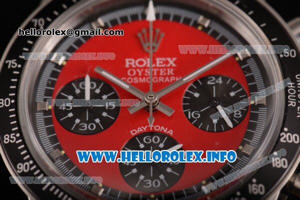 Rolex Daytona Vintage Chrono Miyota OS20 Quartz Steel Case/Bracelet with Silver Markers and Red Dial - Black Inner Bezel - Click Image to Close