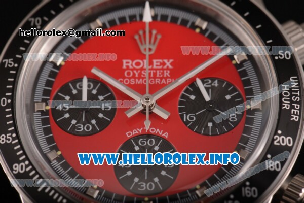 Rolex Daytona Vintage Chrono Miyota OS20 Quartz Steel Case/Bracelet with Red Dial and Silver Markers - Black Inner Bezel - Click Image to Close