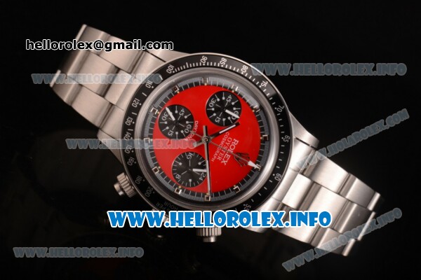 Rolex Daytona Vintage Chrono Miyota OS20 Quartz Steel Case/Bracelet with Red Dial and Silver Markers - Black Inner Bezel - Click Image to Close