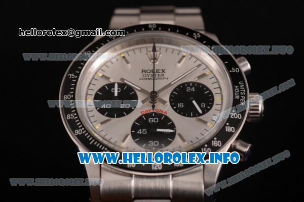 Rolex Daytona Vintage Chrono Miyota OS20 Quartz Steel Case/Bracelet with Stick Markers and Silver Dial - Click Image to Close