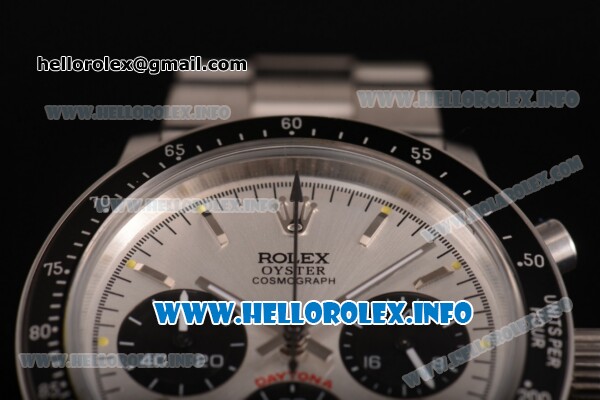 Rolex Daytona Vintage Chrono Miyota OS20 Quartz Steel Case/Bracelet with Stick Markers and Silver Dial - Click Image to Close