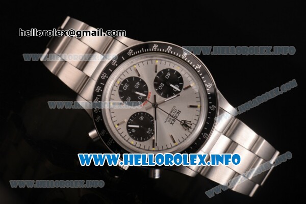 Rolex Daytona Vintage Chrono Miyota OS20 Quartz Steel Case/Bracelet with Stick Markers and Silver Dial - Click Image to Close