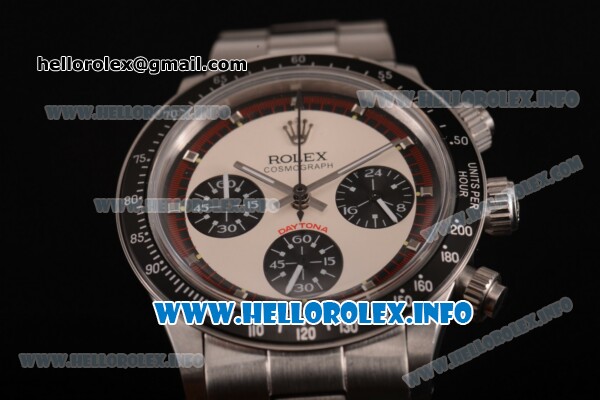 Rolex Daytona Vintage Chrono Miyota OS20 Quartz Steel Case/Bracelet with Silver Markers and White Dial - Brown Inner Bezel - Click Image to Close
