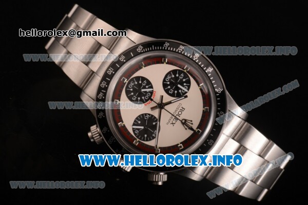 Rolex Daytona Vintage Chrono Miyota OS20 Quartz Steel Case/Bracelet with Silver Markers and White Dial - Brown Inner Bezel - Click Image to Close