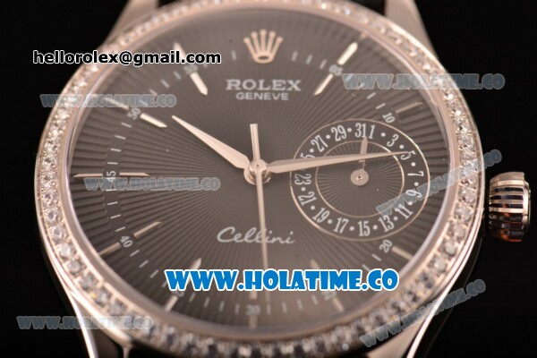 Rolex Cellini Date Asia Automatic Steel Case with Black Dial Stick Markers and Black Leather Strap - Diamonds Bezel (BP) - Click Image to Close