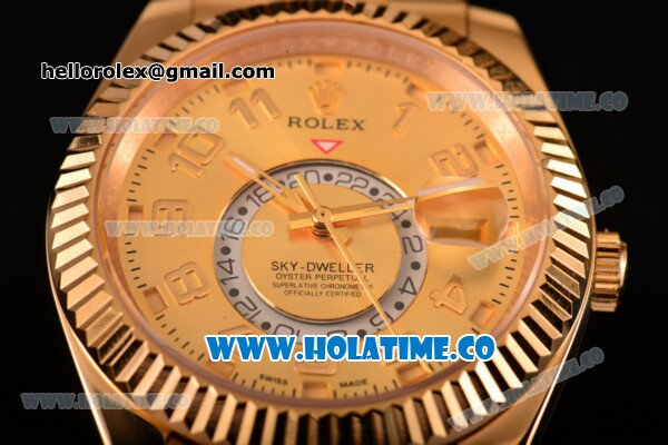 Rolex Sky-Dweller Asia Automatic Yellow Gold Case/Bracelet with Arabic Numeral Markers and Gold Dial - Click Image to Close