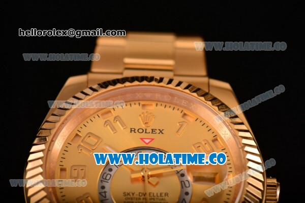 Rolex Sky-Dweller Asia Automatic Yellow Gold Case/Bracelet with Arabic Numeral Markers and Gold Dial - Click Image to Close