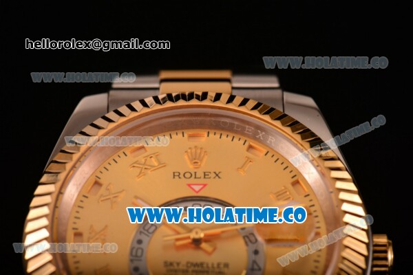Rolex Sky-Dweller Asia Automatic Two Tone Case/Bracelet with Roman Numeral Markers and Gold Dial - Click Image to Close