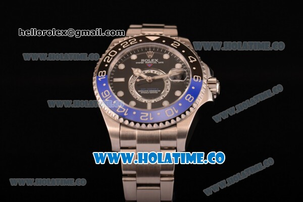 Rolex GMT-Master II Chronometer Asia Automatic Full Steel with Black Dial and White Dot Markers - Blue/Black Bezel - Click Image to Close
