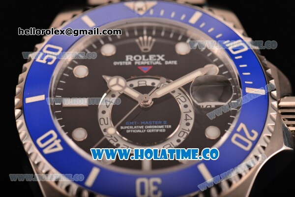 Rolex GMT-Master II Chronometer Asia Automatic Full Steel with Black Dial and White Markers - Blue Bezel - Click Image to Close