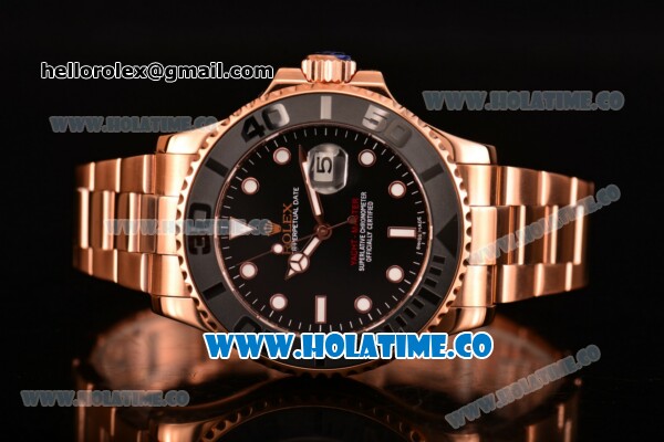 Rolex Yacht-Master Asia Automatic Rose Gold Case/Bracelet with Black Dial and White Dot Markers - Click Image to Close