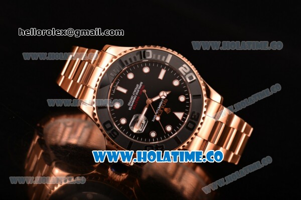 Rolex Yacht-Master Asia Automatic Rose Gold Case/Bracelet with Black Dial and White Dot Markers - Click Image to Close