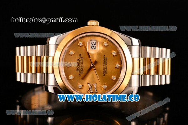 Rolex Datejust II Asia 2813 Automatic Steel/Yellow Gold Case with Diamonds Markers and Yellow Gold Dial - Click Image to Close