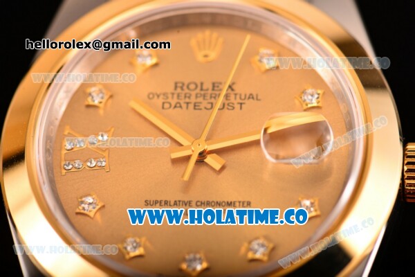 Rolex Datejust II Asia 2813 Automatic Steel/Yellow Gold Case with Diamonds Markers and Yellow Gold Dial - Click Image to Close
