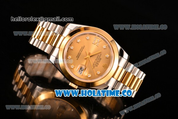 Rolex Datejust II Asia 2813 Automatic Steel/Yellow Gold Case with Diamonds Markers and Yellow Gold Dial - Click Image to Close