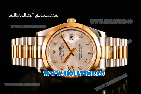 Rolex Datejust II Asia 2813 Automatic Steel/Yellow Gold Case with Diamonds Markers and White Dial - Click Image to Close