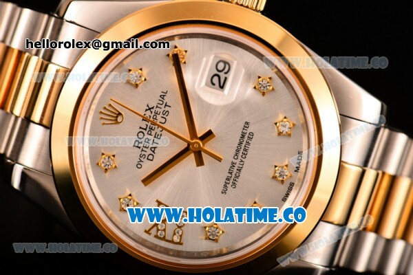 Rolex Datejust II Asia 2813 Automatic Steel/Yellow Gold Case with Diamonds Markers and White Dial - Click Image to Close