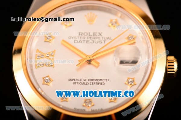Rolex Datejust II Asia 2813 Automatic Steel/Yellow Gold Case with Diamonds Markers and White Dial - Click Image to Close