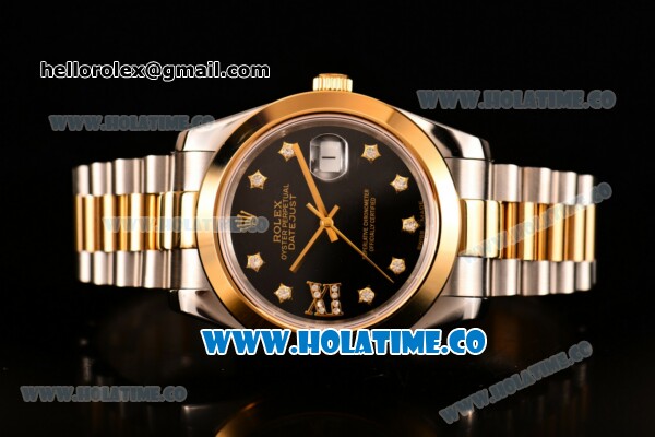 Rolex Datejust II Asia 2813 Automatic Steel/Yellow Gold Case with Diamonds Markers and Black Dial - Click Image to Close