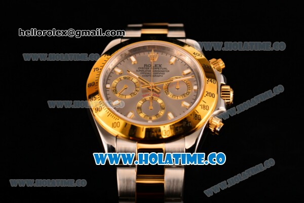 Rolex Daytona II Chrono Swiss Valjoux 7750 Automatic Two Tone Case/Bracelet with Grey Dial Stick Markers and Yellow Gold Bezel (JF) - Click Image to Close