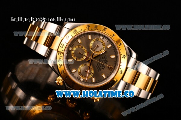 Rolex Daytona II Chrono Swiss Valjoux 7750 Automatic Two Tone Case/Bracelet with Grey Dial Stick Markers and Yellow Gold Bezel (JF) - Click Image to Close