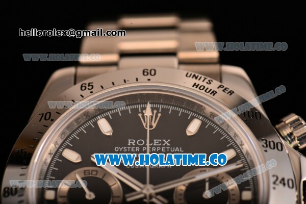 Rolex Daytona II Chrono Swiss Valjoux 7750 Automatic Full Steel with Black Dial and White Stick Markers (JF) - Click Image to Close