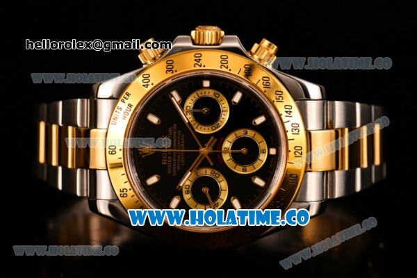 Rolex Daytona II Chrono Swiss Valjoux 7750 Automatic Two Tone Case/Bracelet with Grey Dial Yellow Gold Bezel and Black Dial(JF) - Click Image to Close