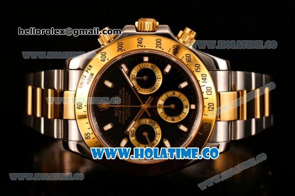 Rolex Daytona II Chrono Swiss Valjoux 7750 Automatic Two Tone Case/Bracelet with Grey Dial Yellow Gold Bezel and Black Dial(JF) - Click Image to Close