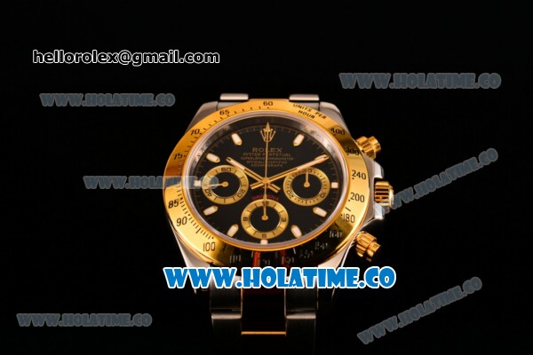 Rolex Daytona II Chrono Swiss Valjoux 7750 Automatic Two Tone Case/Bracelet with Grey Dial Yellow Gold Bezel and Black Dial(JF) - Click Image to Close
