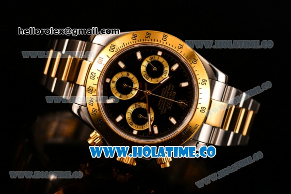 Rolex Daytona II Chrono Swiss Valjoux 7750 Automatic Two Tone Case/Bracelet with Grey Dial Yellow Gold Bezel and Black Dial(JF) - Click Image to Close