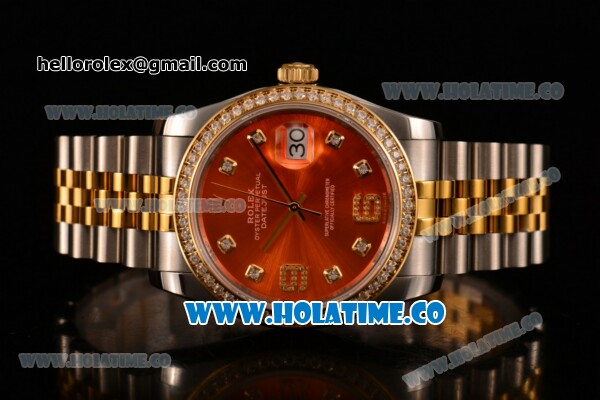 Rolex Datejust Asia Automatic Yellow Gold/Steel Case with Diamonds Bezel Red Dial and Diamonds Markers (BP) - Click Image to Close