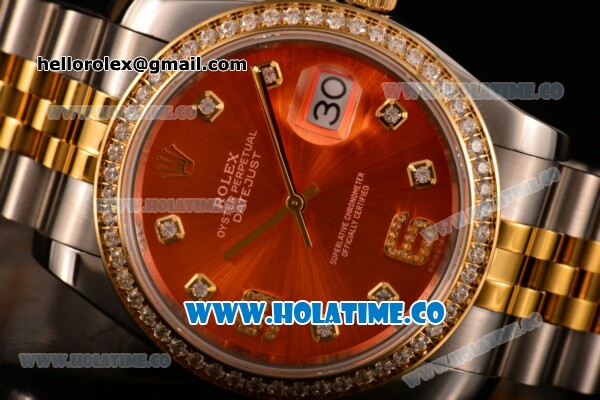 Rolex Datejust Asia Automatic Yellow Gold/Steel Case with Diamonds Bezel Red Dial and Diamonds Markers (BP) - Click Image to Close