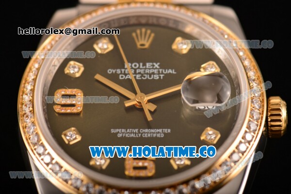 Rolex Datejust Asia Automatic Yellow Gold/Steel Case with Diamonds Bezel Army Green Dial and Diamonds Markers (BP) - Click Image to Close