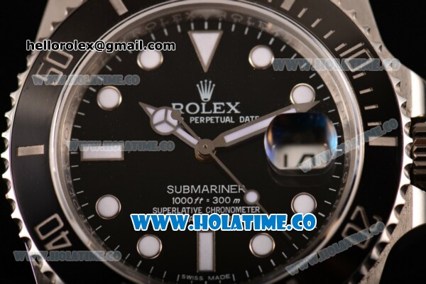 Rolex Submariner Clone Rolex 3135 Automatic Full Steel with Black Dial and White Dot Markers - Click Image to Close