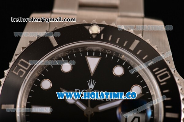 Rolex Submariner Clone Rolex 3135 Automatic Full Steel with Black Dial and White Dot Markers - Click Image to Close