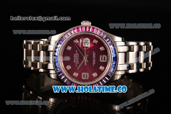 Rolex Datejust Pearlmaster Asia 2813 Automatic Full Steel with Purple Dial and Diamonds Markers - Rainbow Diamoand Bezel (BP) - Click Image to Close