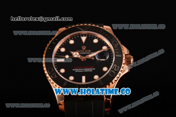 Rolex Yachtmaster II Asia 2813 Automatic Rose Gold Case with Black Dial and White Dot Markers (GF) - Click Image to Close