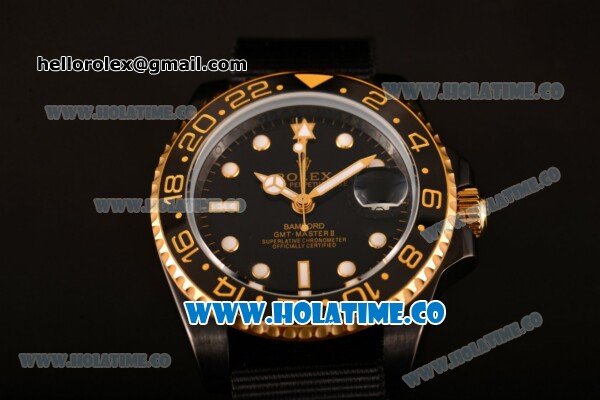 Rolex GMT-Master II Asia Automatic PVD Case with White Markers and Black Nylon Strap - Click Image to Close