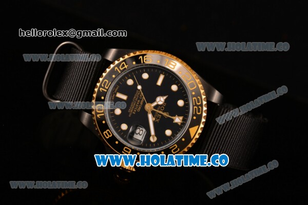 Rolex GMT-Master II Asia Automatic PVD Case with White Markers and Black Nylon Strap - Click Image to Close