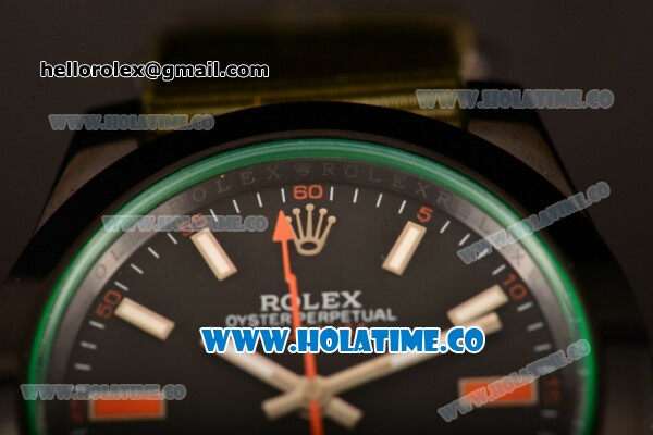 Rolex Milgauss Asia Automatic PVD Case with Stick Markers and Army Green Nylon Strap - Click Image to Close